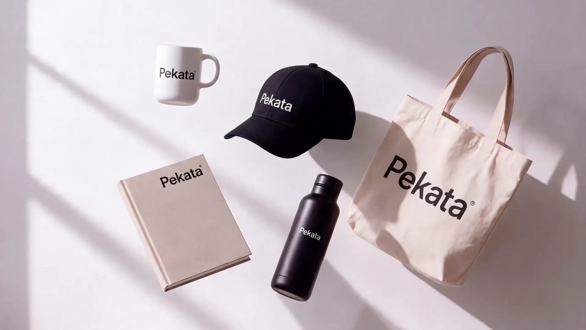 Reklamní produkty bez potisku na světlém dřevěném stole